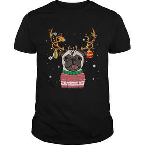 Pug Reindeer Christmas Holiday Funny Tshirt